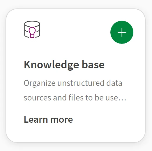 Step one: In Qlik Cloud with Create selected, look under Content and collaboration and simply click + Knowledge base. 