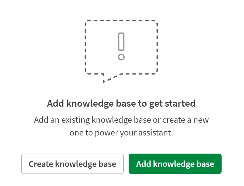 Step three: Assign your Assistant to your Knowledge Base by clicking 'Add a knowledge base' once prompted.